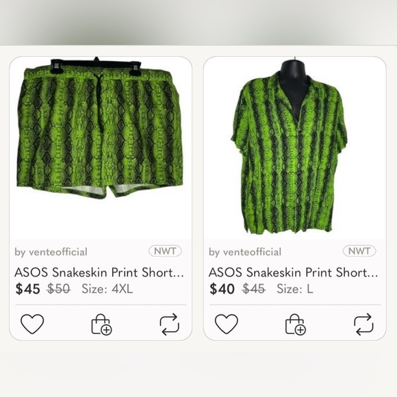 ASOS Snakeskin Print Shorts (Size:4XL Color:Green/Black) - Picture 4 of 5